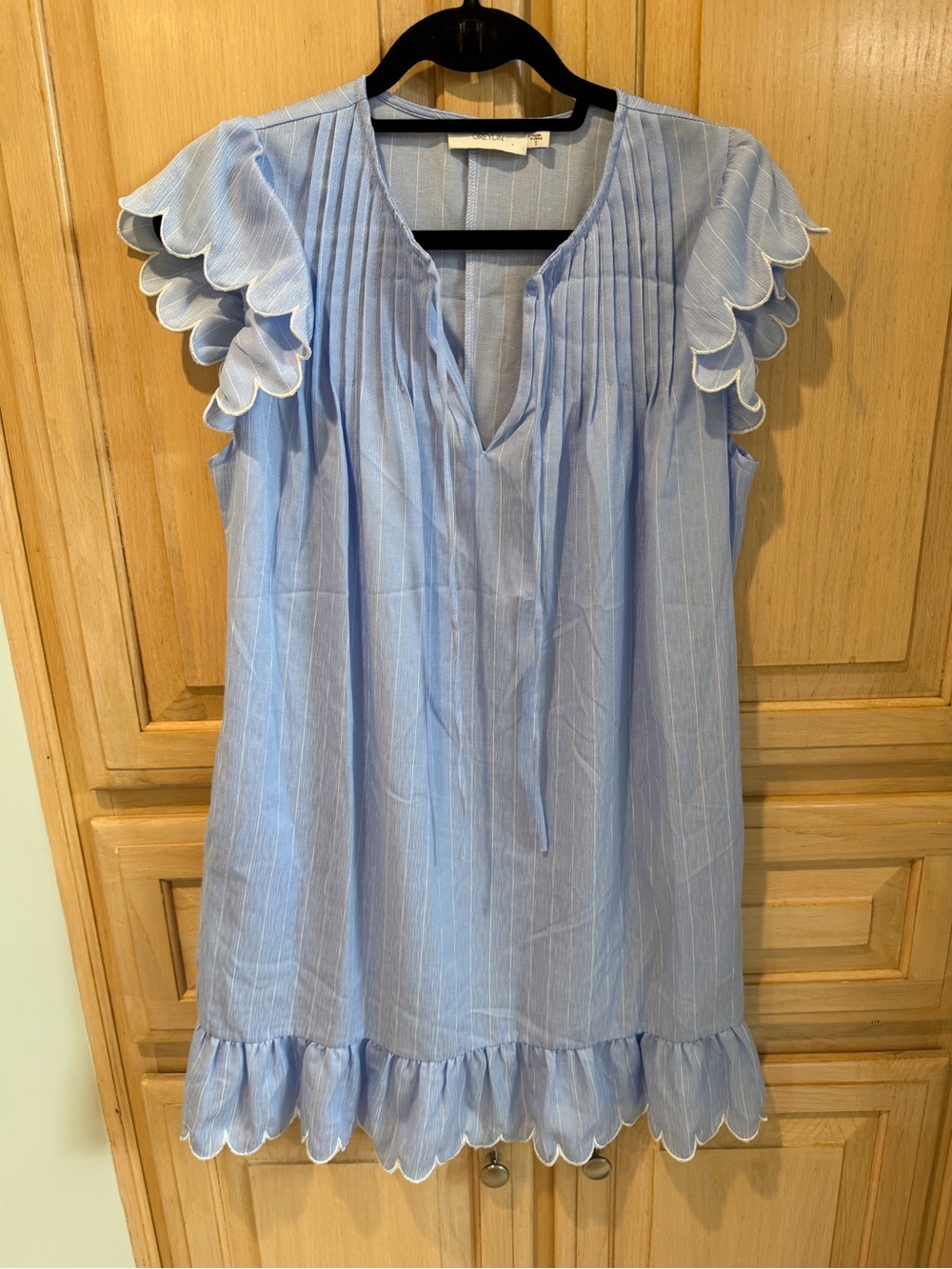 Greylin Light Blue Scalloped Sleeve Shift Dress